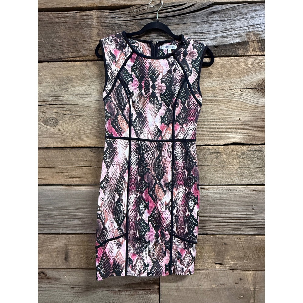 Jennifer Lopez Pink Black Snakeskin Print Sleeveless Sheath Dress Size 6